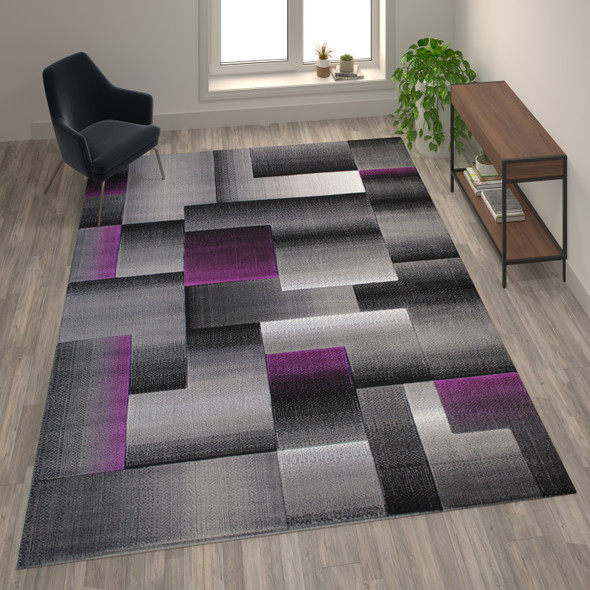 Elio Collection 8' x 10' Purple Color Blocked Area Rug - Olefin Rug with Jute Backing - Entryway, Living Room, or Bedroom