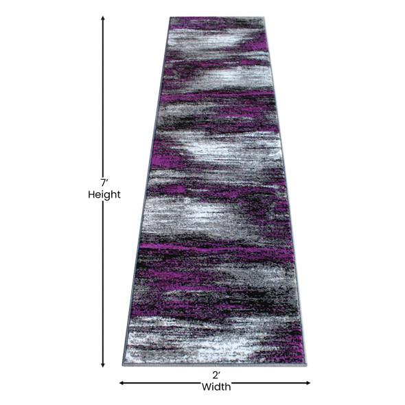 Rylan Collection 2' x 7' Purple Abstract Area Rug - Olefin Rug with Jute Backing for Hallway, Entryway, Bedroom, Living Room