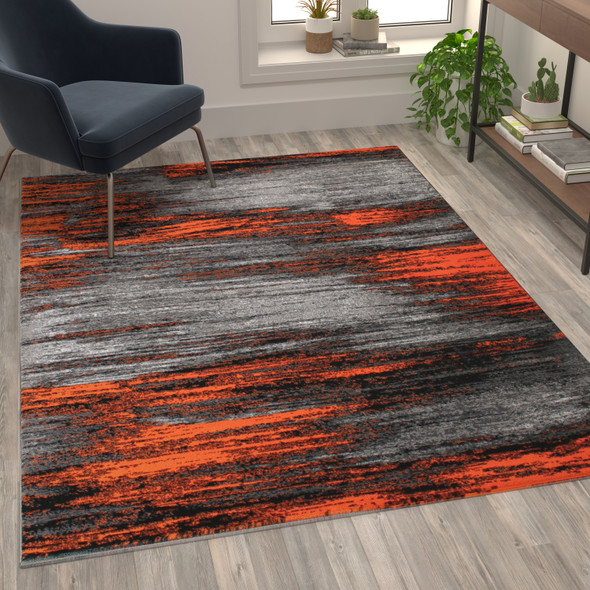 Rylan Collection 5' x 7' Orange Scraped Design Area Rug - Olefin Rug with Jute Backing - Living Room, Bedroom, Entryway