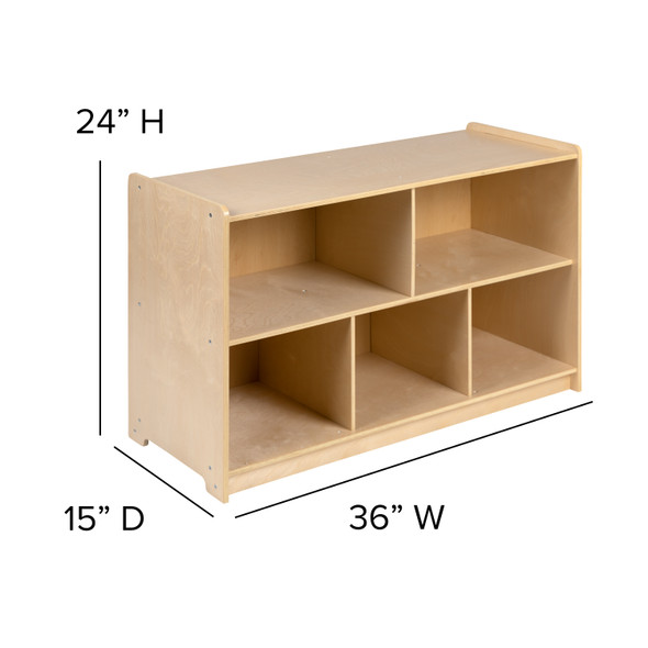 Hercules Wooden 5 Section School Classroom Storage Cabinet for Commercial or Home Use - Safe, Kid Friendly Design - 24"H x 36"L (Natural)