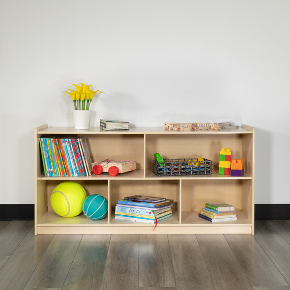 Hercules Wooden 5 Section School Classroom Storage Cabinet for Commercial or Home Use - Safe, Kid Friendly Design - 24"H x 48"L (Natural)