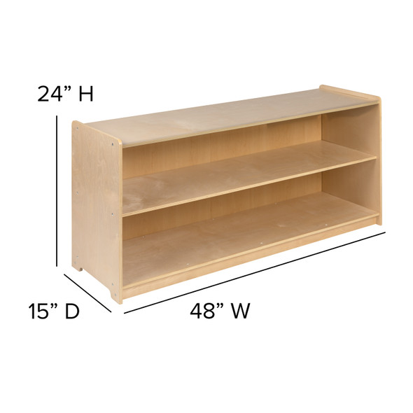 Hercules Wooden 2 Section School Classroom Storage Cabinet for Commercial or Home Use - Safe, Kid Friendly Design - 24"H x 48"L (Natural)