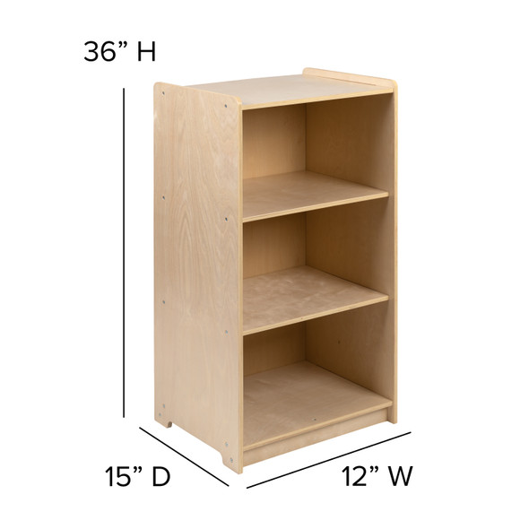 Hercules Wooden 3 Section School Classroom Storage Cabinet for Commercial or Home Use - Safe, Kid Friendly Design - 36"H (Natural)