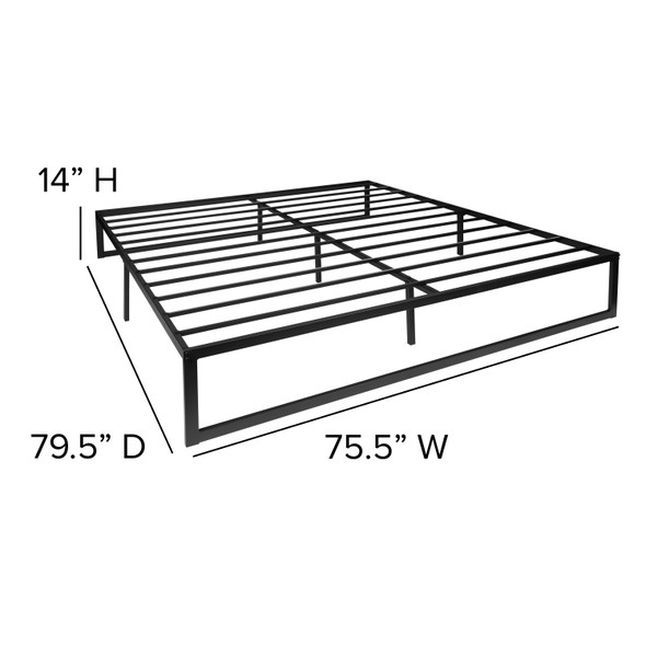 Bentley Universal 14 Inch Metal Platform Bed Frame - No Box Spring Needed w/ Steel Slat Support and Quick Lock Functionality - King