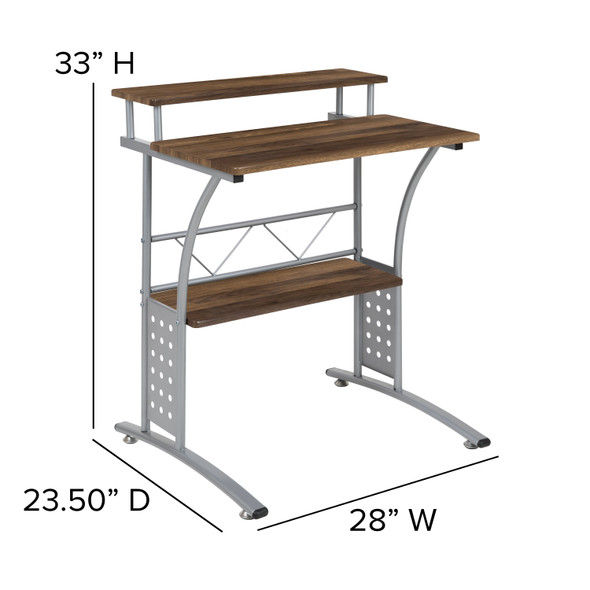 Clifton Rustic Walnut Computer Desk with Top and Lower Storage Shelves