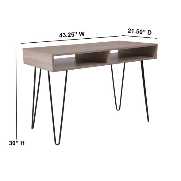 Franklin Oak Wood Grain Finish Computer Table with Black Metal Legs