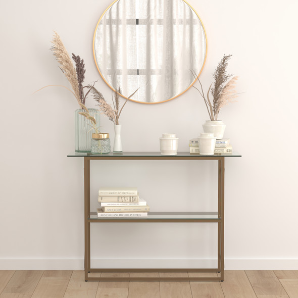 Mar Vista Collection Glass Console Table with Matte Gold Frame