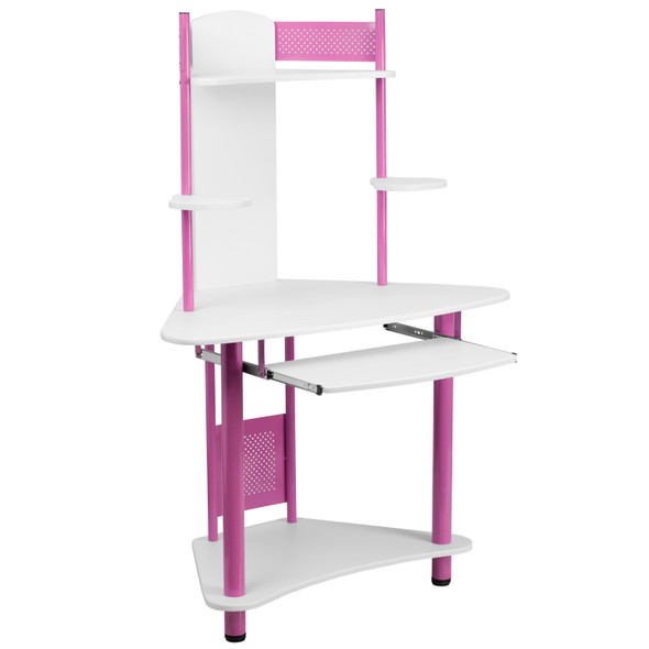 Walker Pink Corner Computer Desk with Hutch