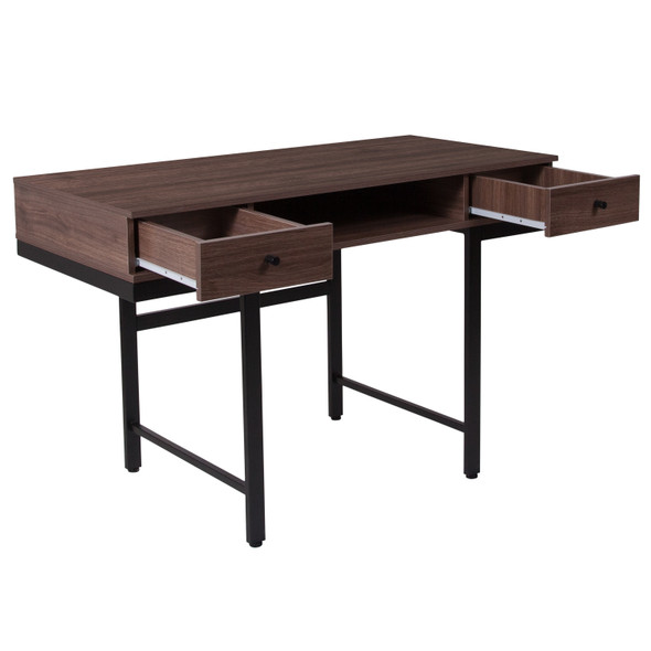 Bartlett Dark Ash Wood Grain Finish Computer Desk with Drawers and Black Metal Legs