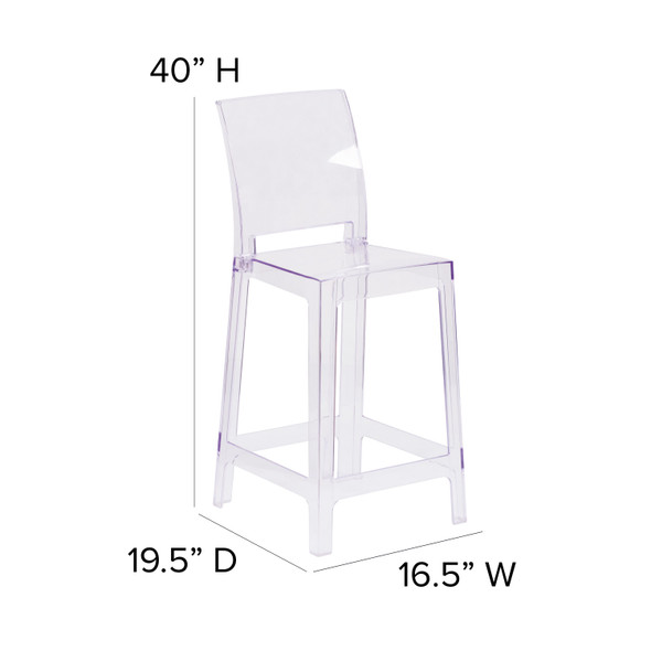 Emilie Ghost Counter Stool with Square Back in Transparent Crystal