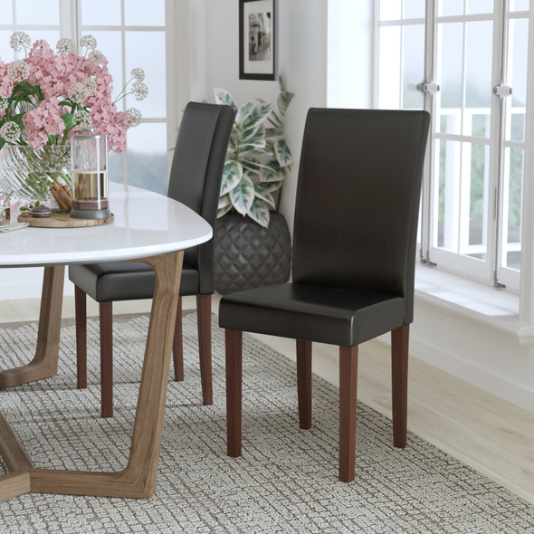 Greenwich Series Black LeatherSoft Upholstered Panel Back Mid-Century Parsons Dining Chair