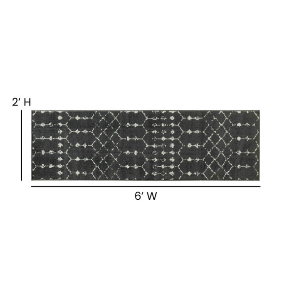 Beth Geometric Bohemian Low Pile Rug - 2' x 6' - Dark Gray/Ivory Polyester