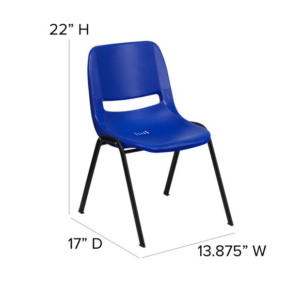 HERCULES Series 440 lb. Capacity Kid's Navy Ergonomic Shell Stack Chair with Black Frame and 12" Seat Height