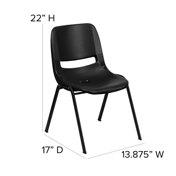 HERCULES Series 440 lb. Capacity Kid's Black Ergonomic Shell Stack Chair with Black Frame and 12" Seat Height