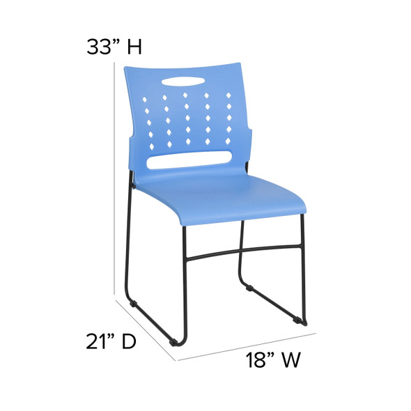 HERCULES Series 881 lb. Capacity Blue Sled Base Stack Chair with Air-Vent Back