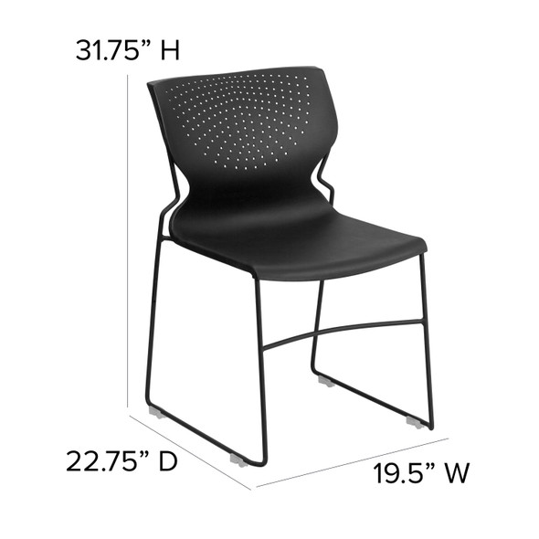 HERCULES Series 661 lb. Capacity Black Full Back Stack Chair with Black Powder Coated Frame