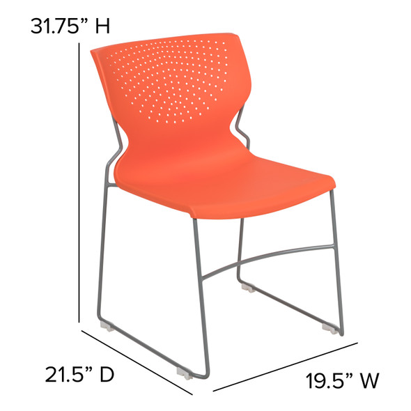 HERCULES Series 661 lb. Capacity Orange Full Back Stack Chair with Gray Powder Coated Frame