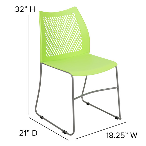 HERCULES Series 661 lb. Capacity Green Stack Chair with Air-Vent Back and Gray Powder Coated Sled Base