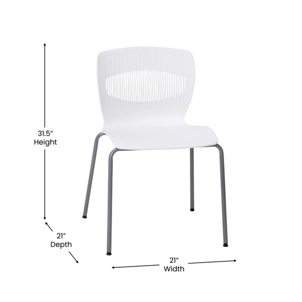 HERCULES Series Commercial Grade 770 lb. Capacity Ergonomic Stack Chair with Lumbar Support and Silver Steel Frame - White