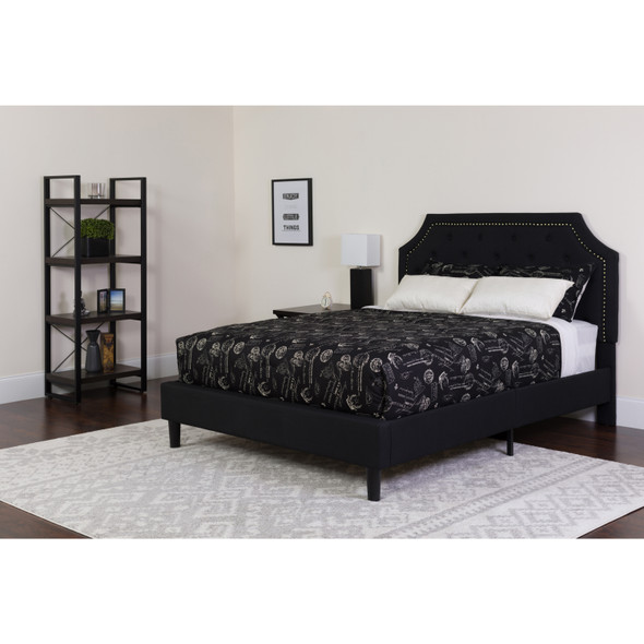 Brighton King Size Tufted Upholstered Platform Bed in Black Fabric with Memory Foam Mattress