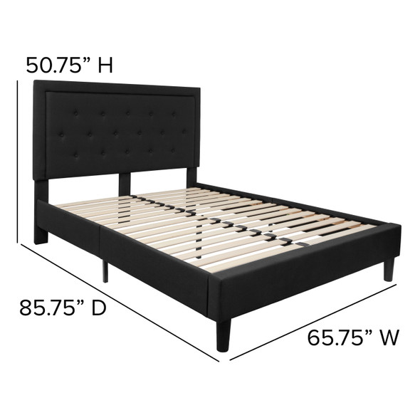 Roxbury Queen Size Tufted Upholstered Platform Bed in Black Fabric