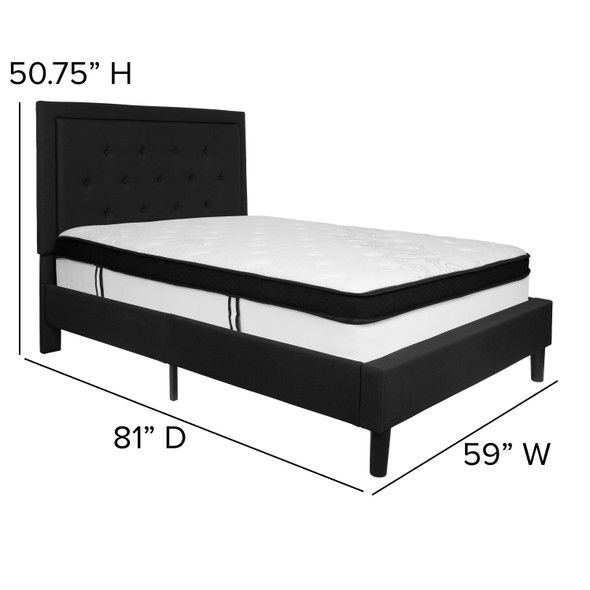 Roxbury Full Size Tufted Upholstered Platform Bed in Black Fabric with Memory Foam Mattress