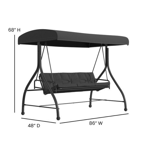Tellis 3-Seat Outdoor Steel Converting Patio Swing Canopy Hammock with Cushions / Outdoor Swing Bed (Black)