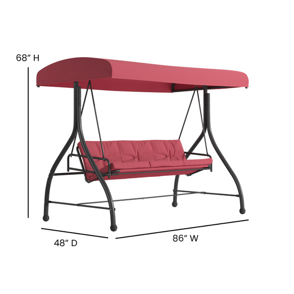 Tellis 3-Seat Outdoor Steel Converting Patio Swing Canopy Hammock with Cushions / Outdoor Swing Bed (Maroon)