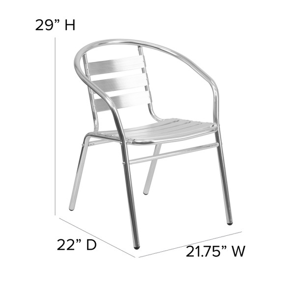 Lila Commercial Aluminum Indoor-Outdoor Restaurant Stack Chair with Triple Slat Back and Arms