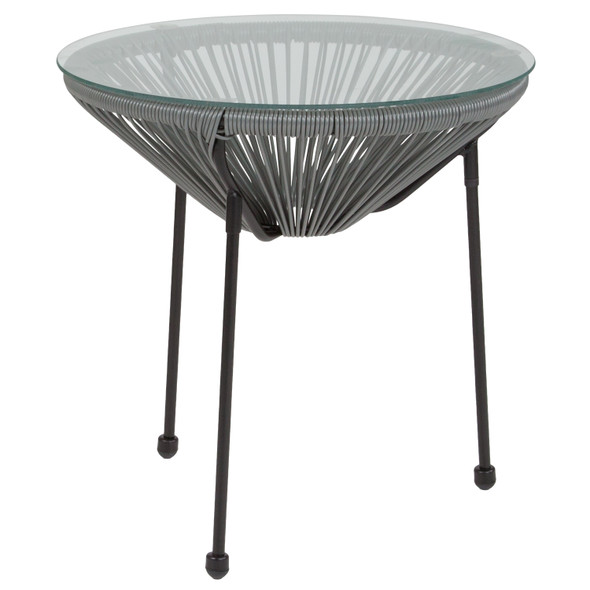Valencia Oval Comfort Series Take Ten Grey Rattan Table with Glass Top