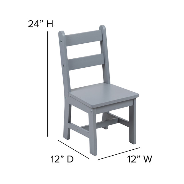 Kyndl Kids Solid Hardwood Table and Chair Set for Playroom, Bedroom, Kitchen - 3 Piece Set - Gray
