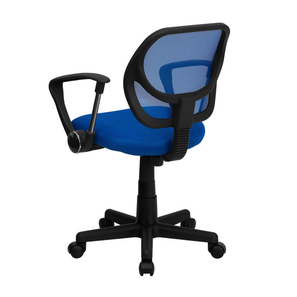 Neri Low Back Blue Mesh Swivel Task Office Chair with Curved Square Back and Arms