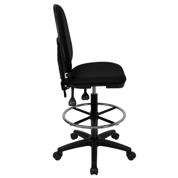 Lenora Mid-Back Black Fabric Multifunction Ergonomic Drafting Chair with Adjustable Lumbar Support