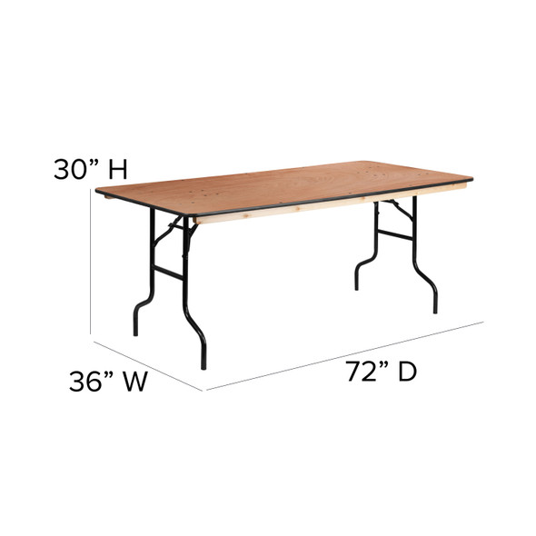 Fielder 6-Foot Rectangular Wood Folding Banquet Table with Clear Coated Finished Top