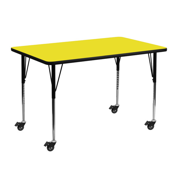 Wren Mobile 24''W x 48''L Rectangular Yellow HP Laminate Activity Table - Standard Height Adjustable Legs