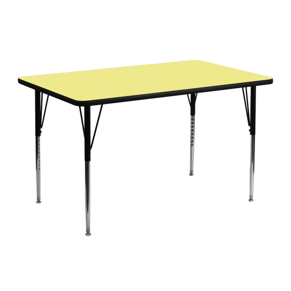 Wren 24''W x 48''L Rectangular Yellow Thermal Laminate Activity Table - Standard Height Adjustable Legs