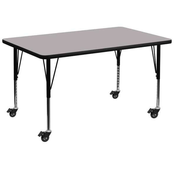 Wren Mobile 24''W x 48''L Rectangular Grey Thermal Laminate Activity Table - Height Adjustable Short Legs