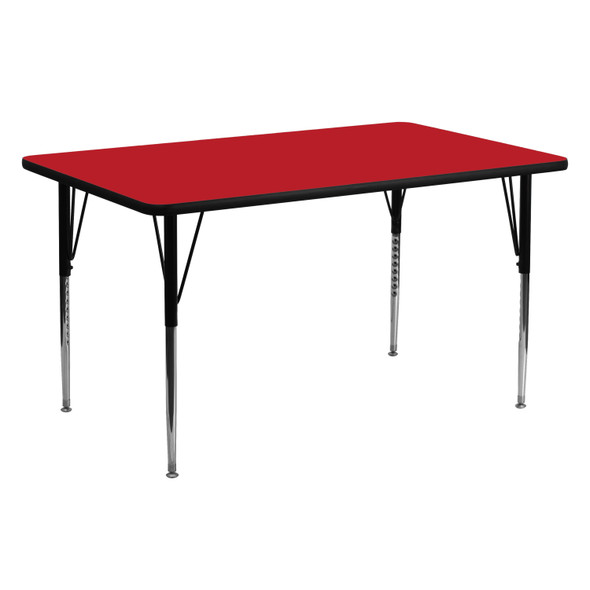 Wren 24''W x 60''L Rectangular Red HP Laminate Activity Table - Standard Height Adjustable Legs