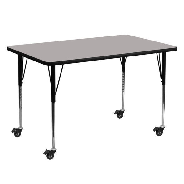 Wren Mobile 30''W x 60''L Rectangular Grey HP Laminate Activity Table - Standard Height Adjustable Legs