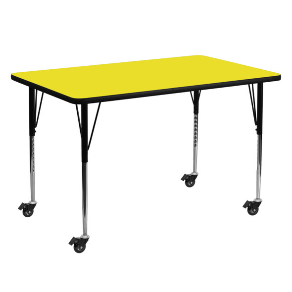 Wren Mobile 30''W x 60''L Rectangular Yellow HP Laminate Activity Table - Standard Height Adjustable Legs