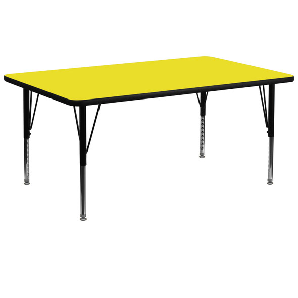 Wren 30''W x 72''L Rectangular Yellow HP Laminate Activity Table - Height Adjustable Short Legs