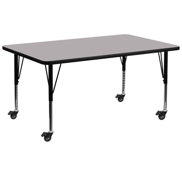 Wren Mobile 30''W x 72''L Rectangular Grey Thermal Laminate Activity Table - Height Adjustable Short Legs