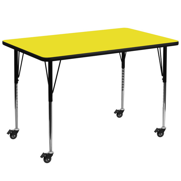 Wren Mobile Wren 36''W x 72''L Rectangular Yellow HP Laminate Activity Table - Standard Height Adjustable Legs