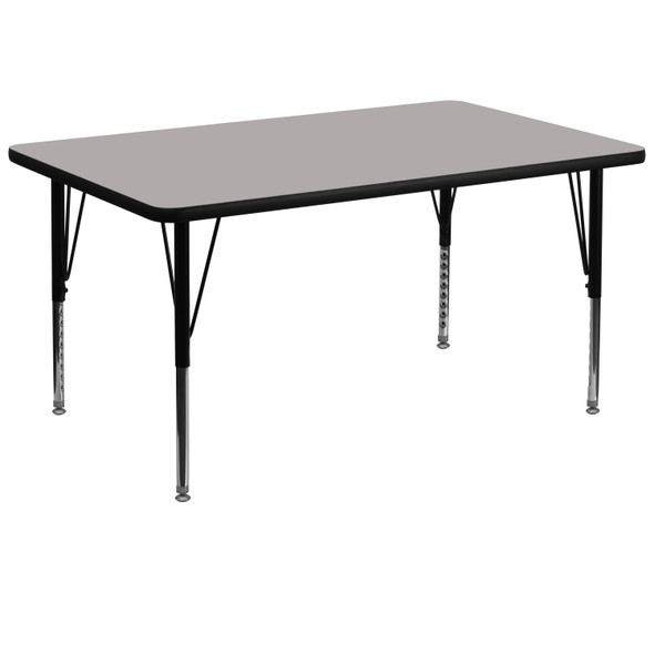 Wren 36''W x 72''L Rectangular Grey HP Laminate Activity Table - Height Adjustable Short Legs