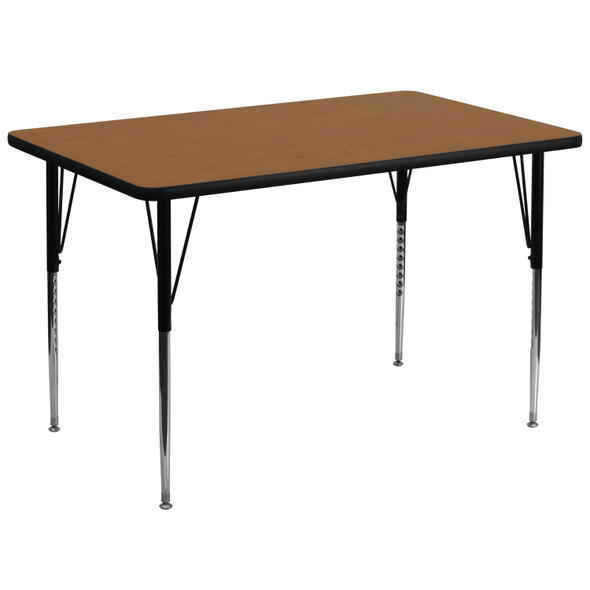 Wren 36''W x 72''L Rectangular Oak Thermal Laminate Activity Table - Standard Height Adjustable Legs