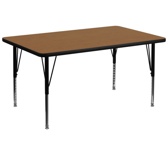 Wren 36''W x 72''L Rectangular Oak Thermal Laminate Activity Table - Height Adjustable Short Legs