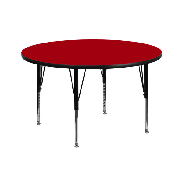 Wren 42'' Round Red Thermal Laminate Activity Table - Height Adjustable Short Legs