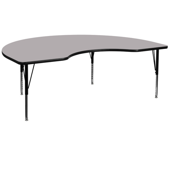 Wren 48''W x 96''L Kidney Grey Thermal Laminate Activity Table - Height Adjustable Short Legs