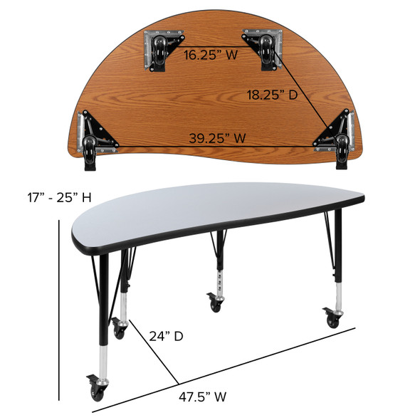 Wren Mobile 47.5" Half Circle Wave Flexible Collaborative Grey Thermal Laminate Activity Table - Height Adjust Short Legs