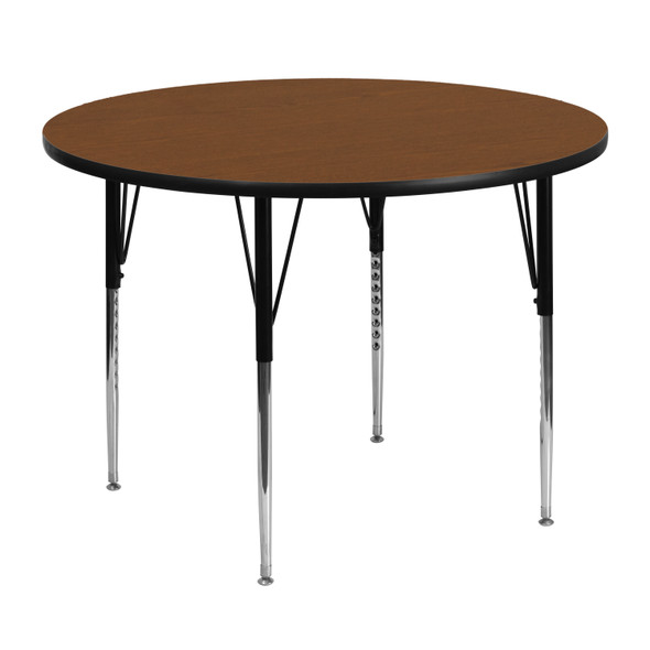 Wren 48'' Round Oak HP Laminate Activity Table - Standard Height Adjustable Legs